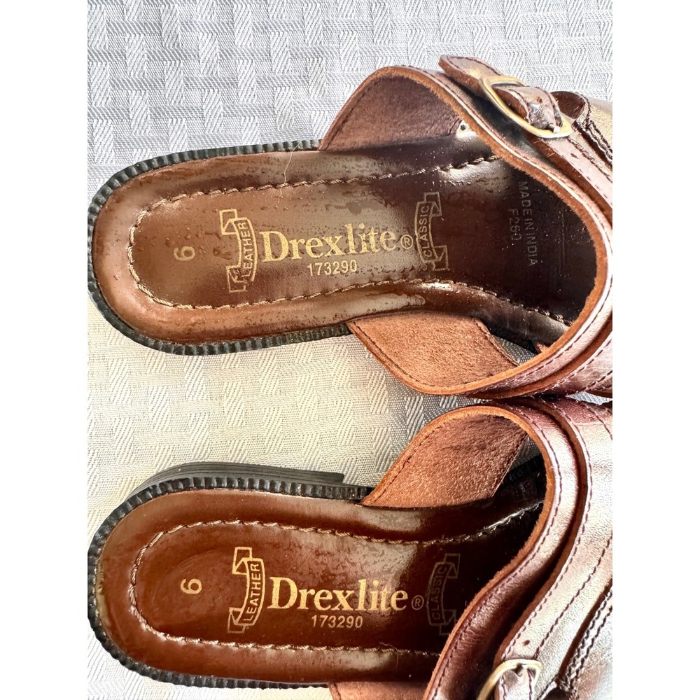 Drexlite Vintage Leather Slide Sandals Womens 6 Brown Boho Buckle 173290 - Picture 4 of 9